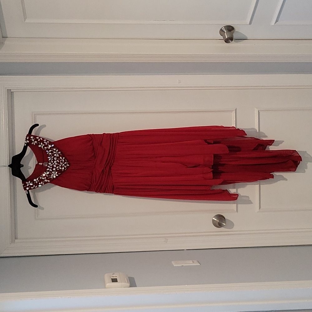 Stunning Red Dressy Dress with beautiful beads embellishment around neckline